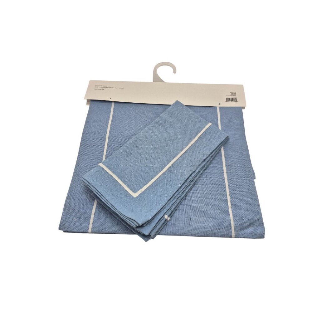 At Home Providence 72in Table Runner & 4 Napkin Set Linens Blue White Embroidere - Picture 2 of 12